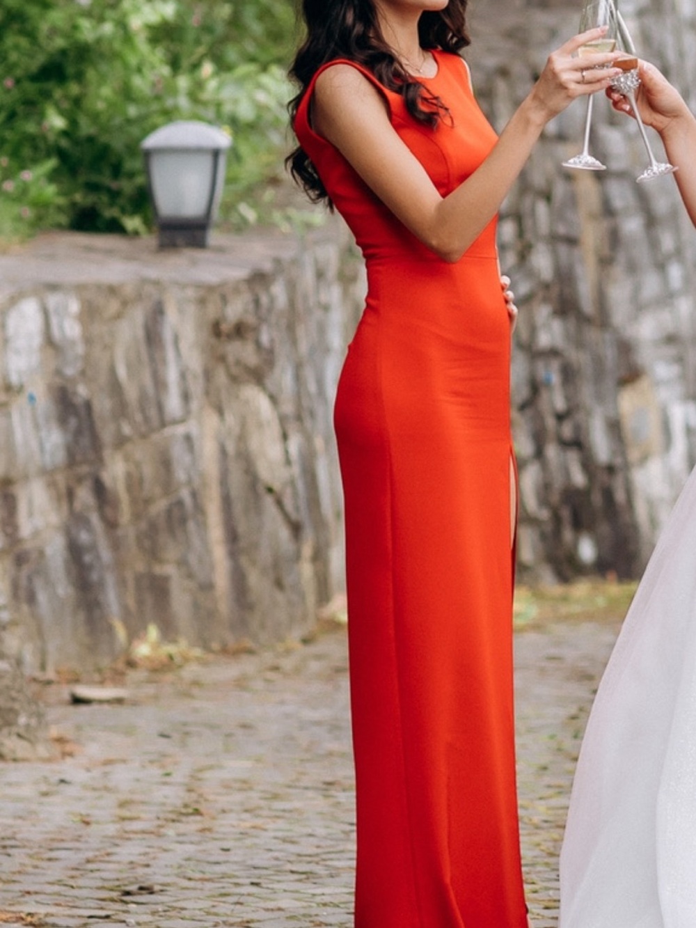 Custom made Elegant Sleeveless Red Evening Maxi Dress XS